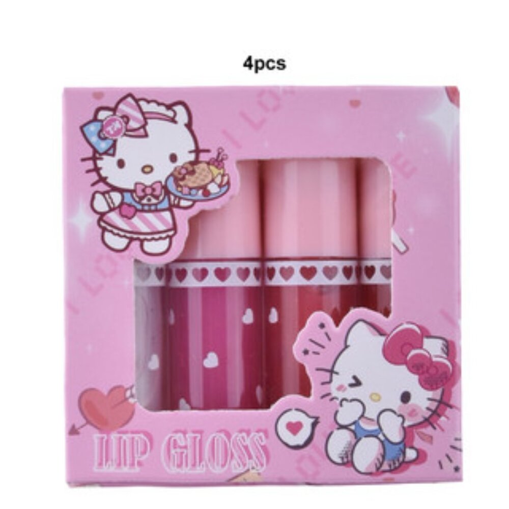 🌸.  #1472.  Kitty Lip Gloss Set 4pcs Pink Kawaii Lip Gloss Collection